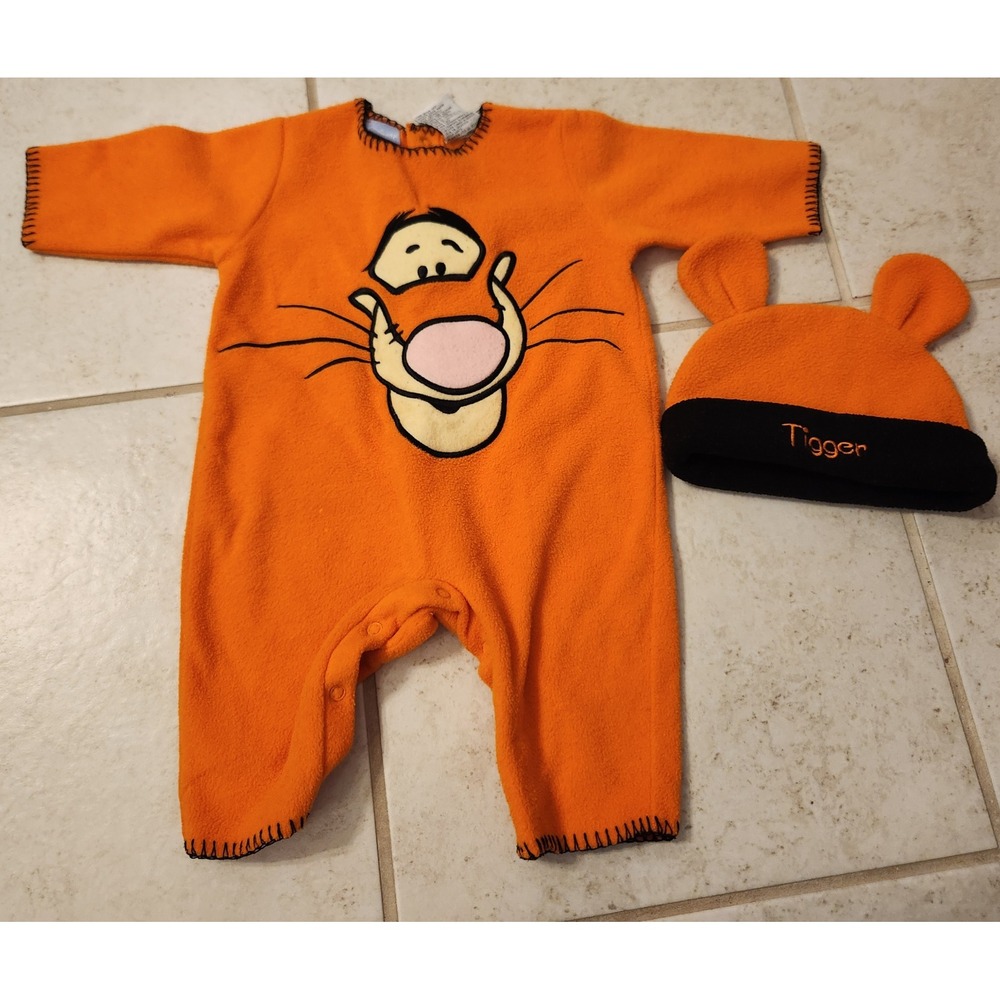 Disney Baby Tigger Fleece Romper and Hat Set Orange Black 0-3 Months‎ Jumpsuit
